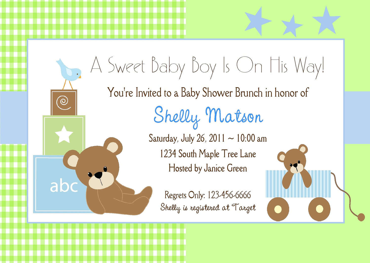 Baby Boy Shower Invitation Design Green Blue