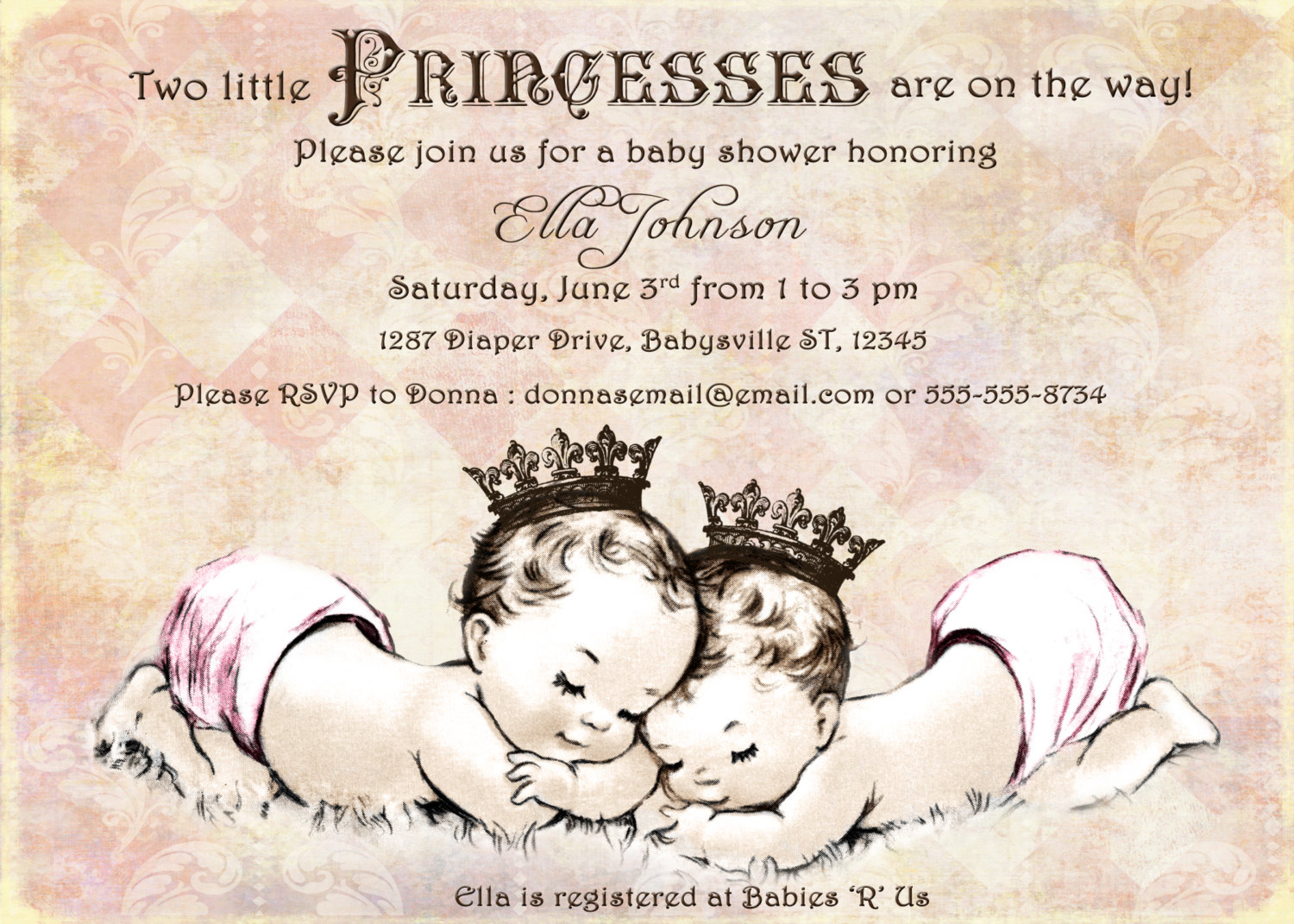 Baby Shower Invitation for Twin Princess