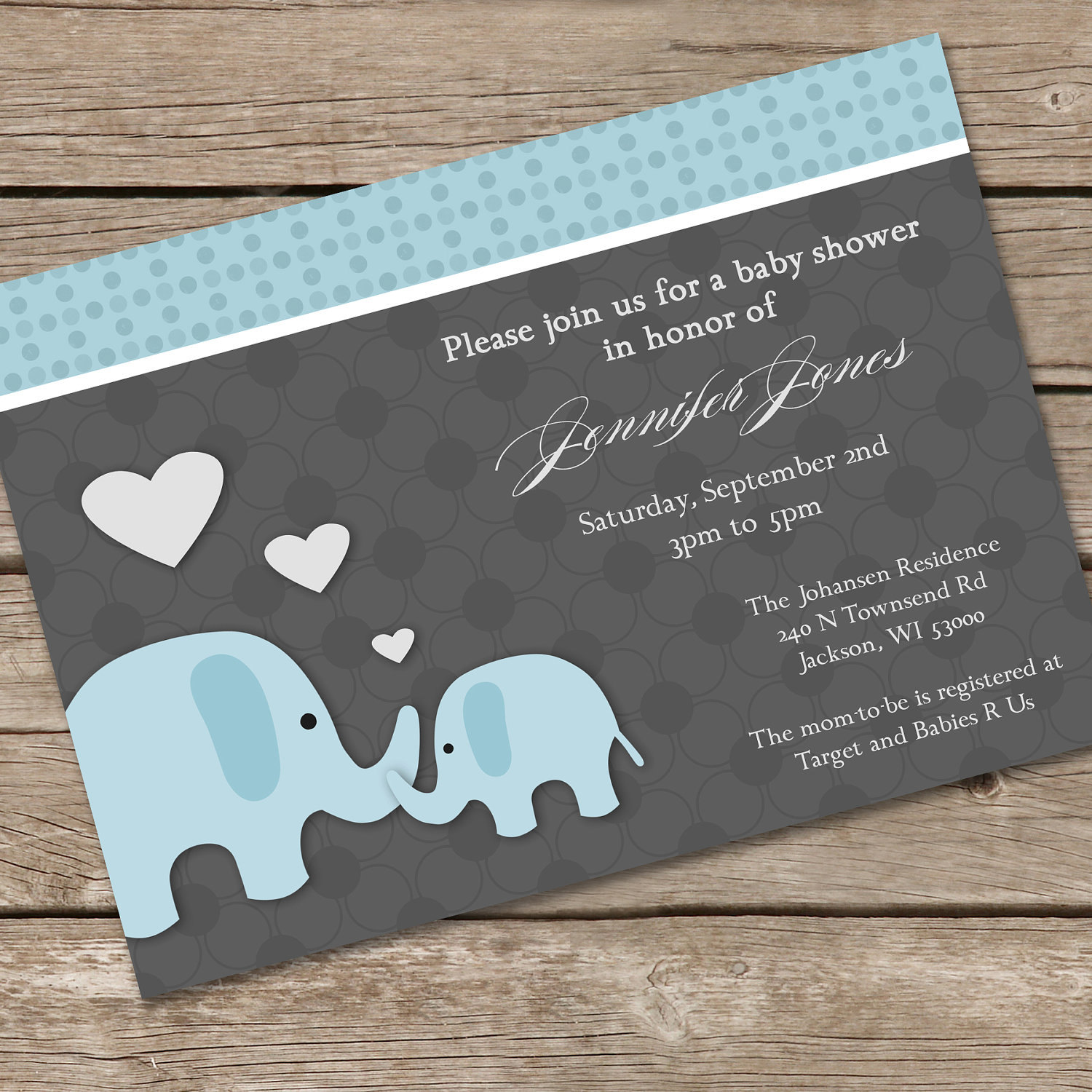 Elephant Baby Shower Invitations Blue