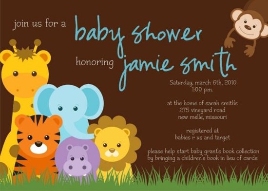 Jungle Theme Baby Shower Invitations Brown