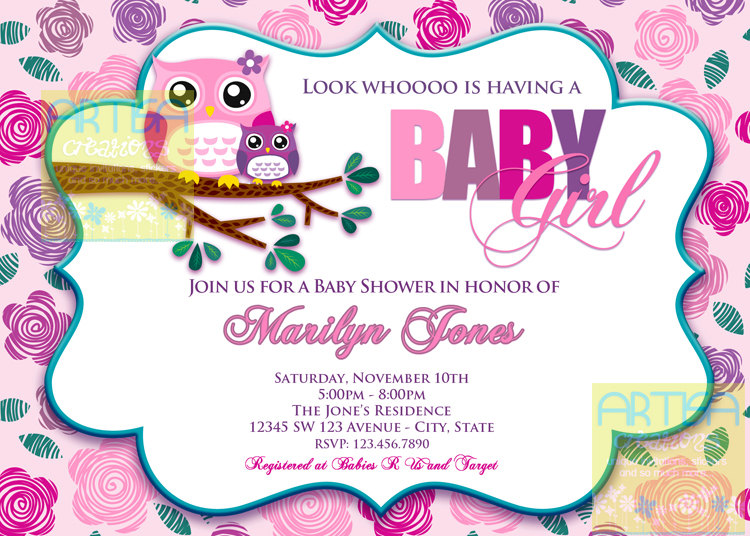 Owl Baby Shower Invitations for Girl