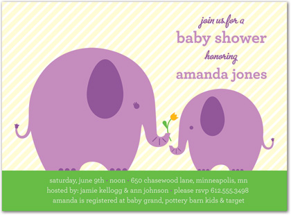 Purple Baby Shower Invitations Elephant