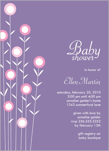 Purple Baby Shower Invitations Flower