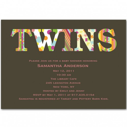 Twins Baby Shower Invitations Brown