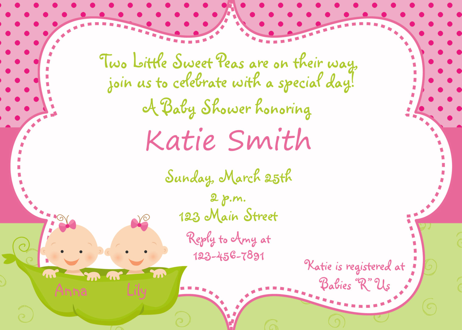 Twins Baby Shower Invitations for Girl