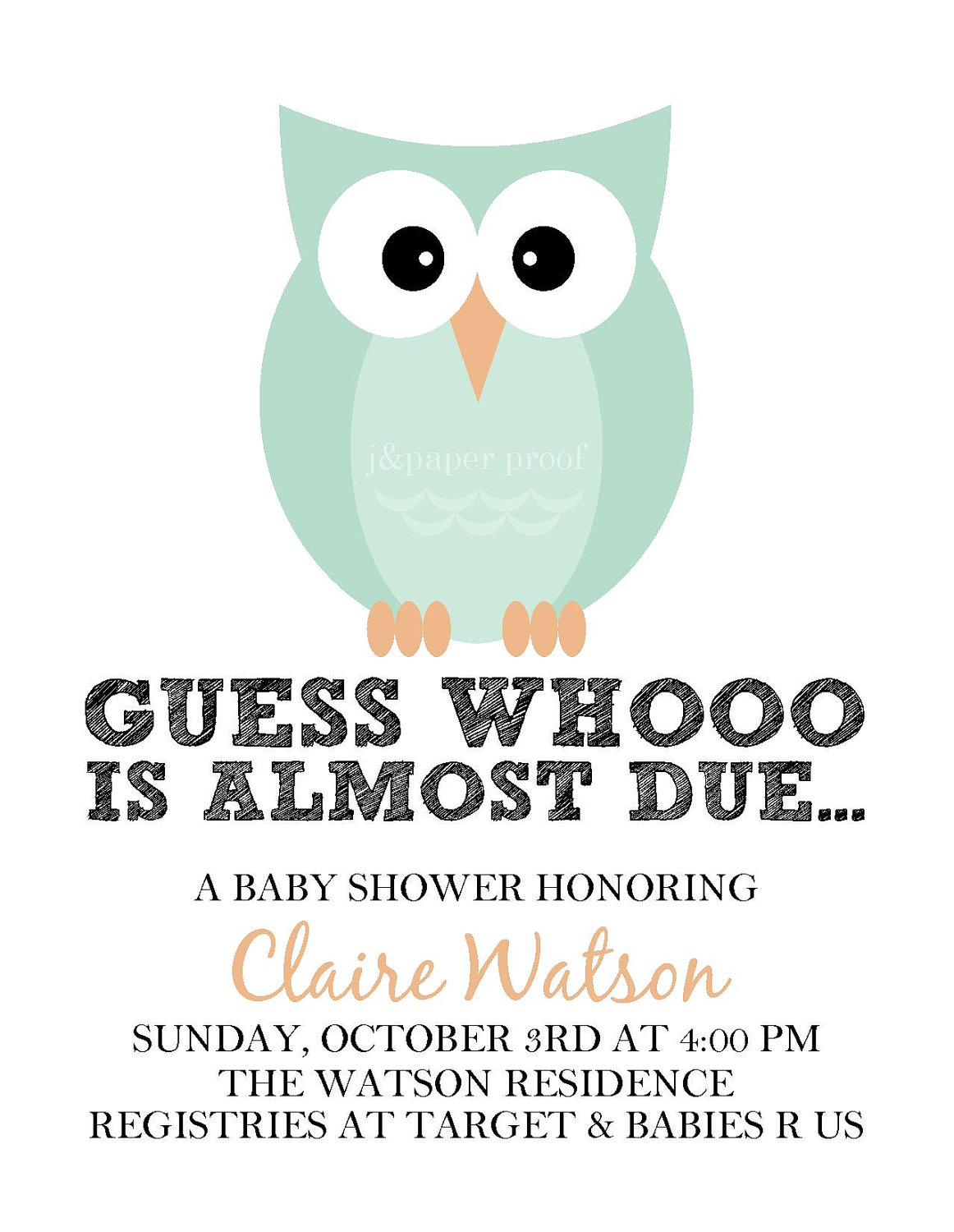 Baby Shower Owl Invitation
