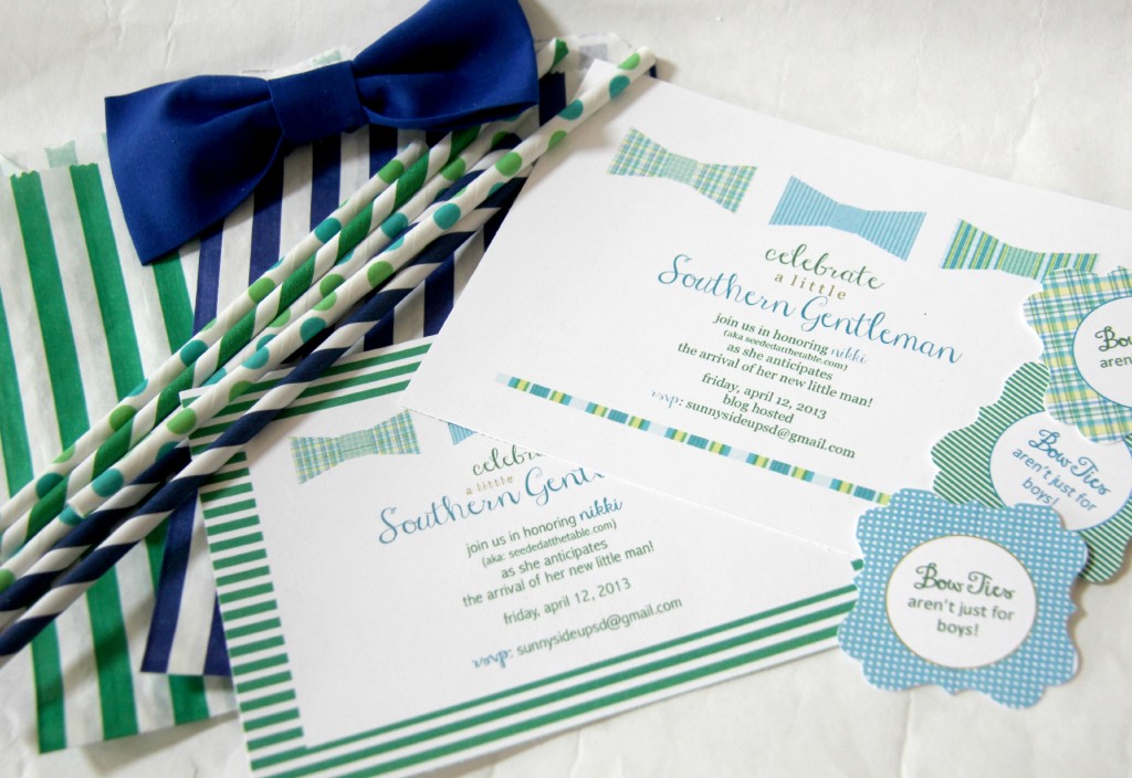 Bow Tie Baby Shower Invitations Blue