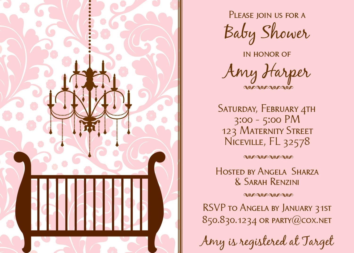 Pink and Brown Baby Shower Invitations2