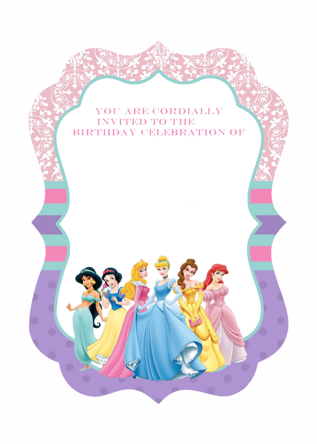 Free-Printable-Ornate-Disney-Princesses-Invitation-Template