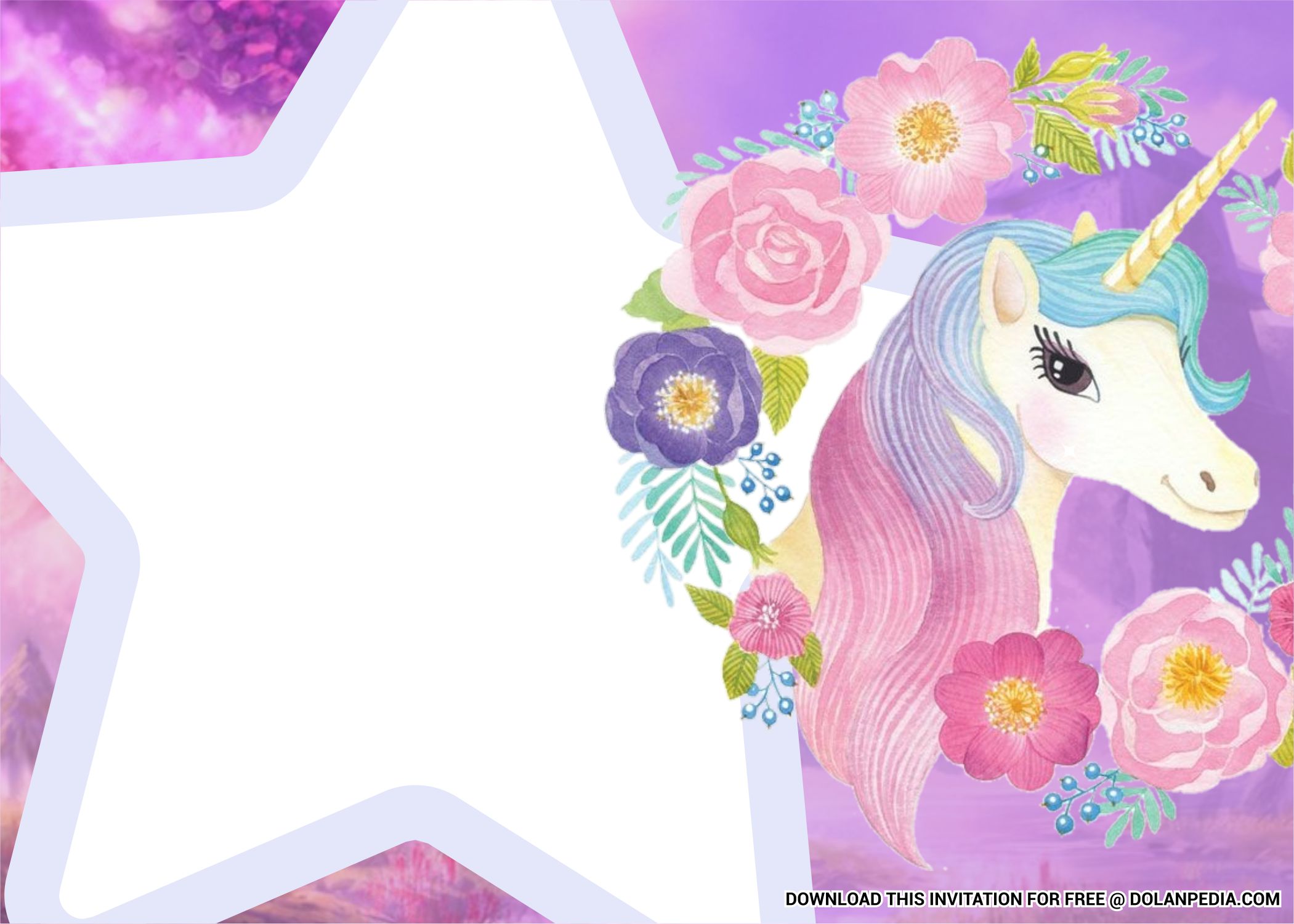 Free Printable Golden Unicorn Templates With Colorful Flowers and Pink Hairs