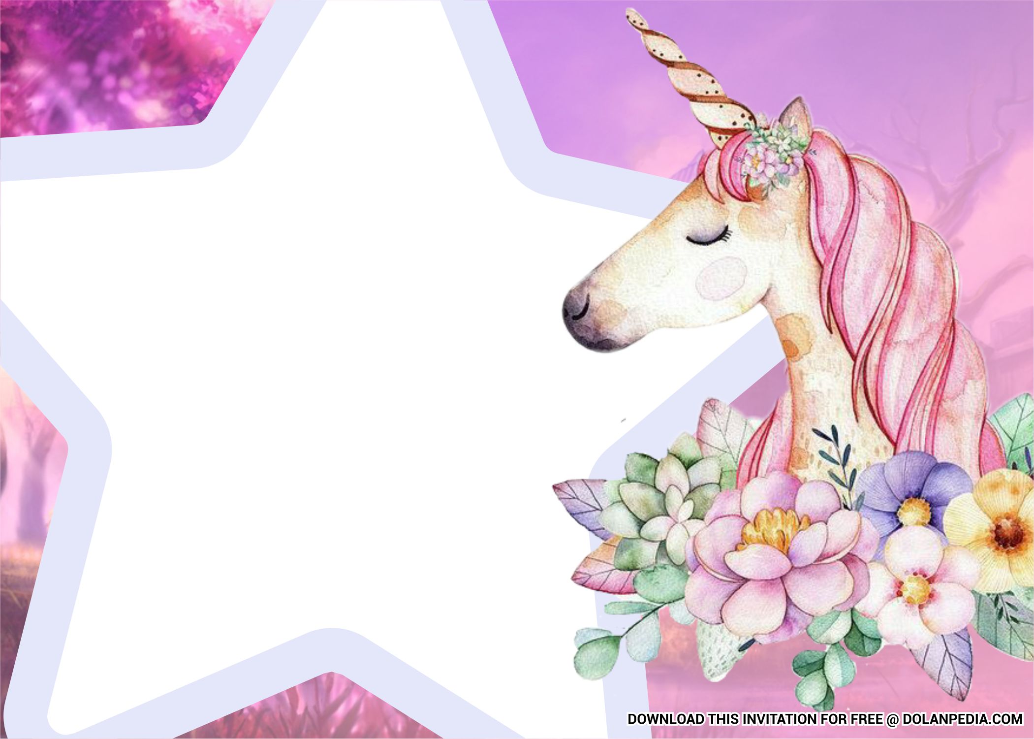 Free Printable Golden Unicorn Templates With Landscape and Text Box