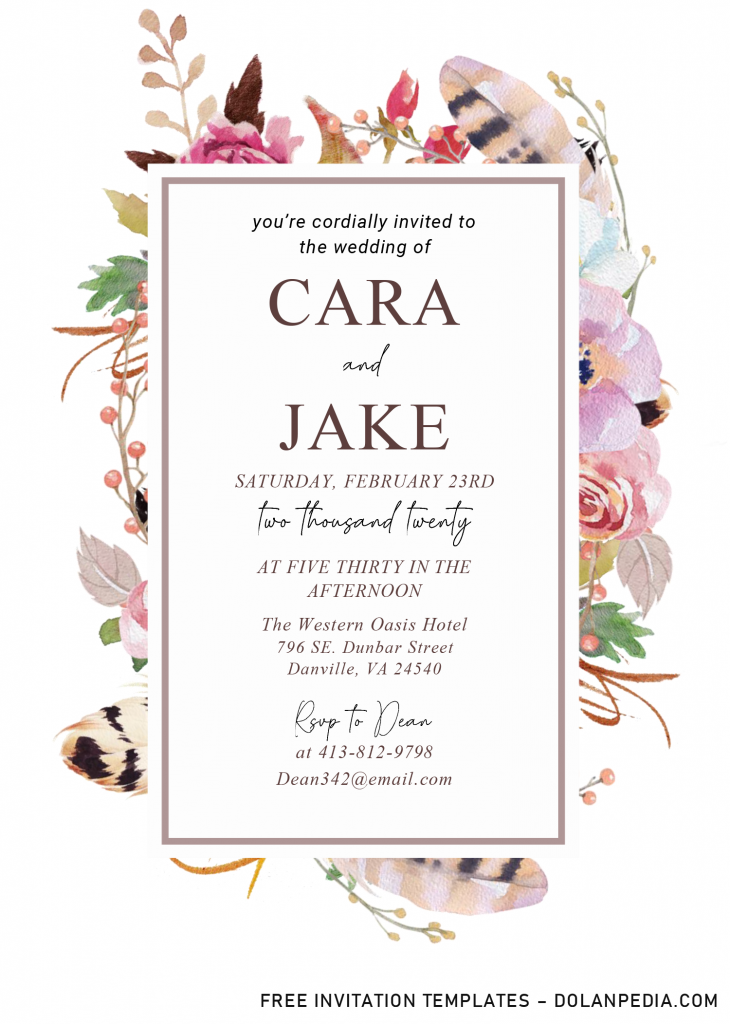 Boho Feathers Invitation Templates - Editable With Microsoft Word and has 