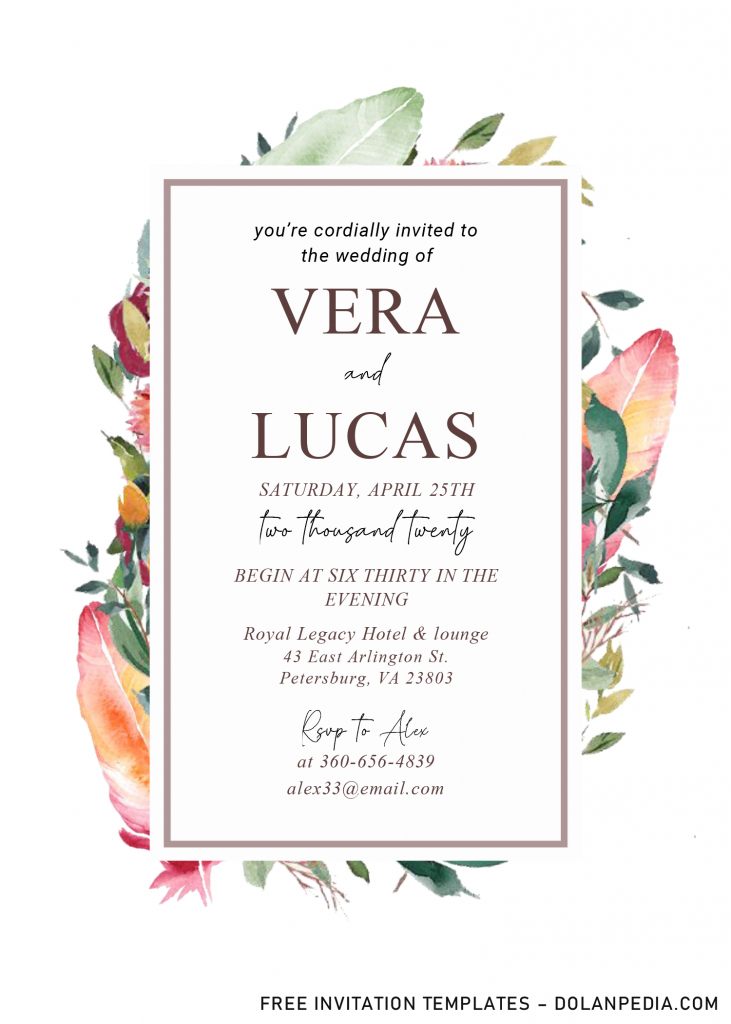 Boho Feathers Invitation Templates - Editable With Microsoft Word and has white rectangle text box