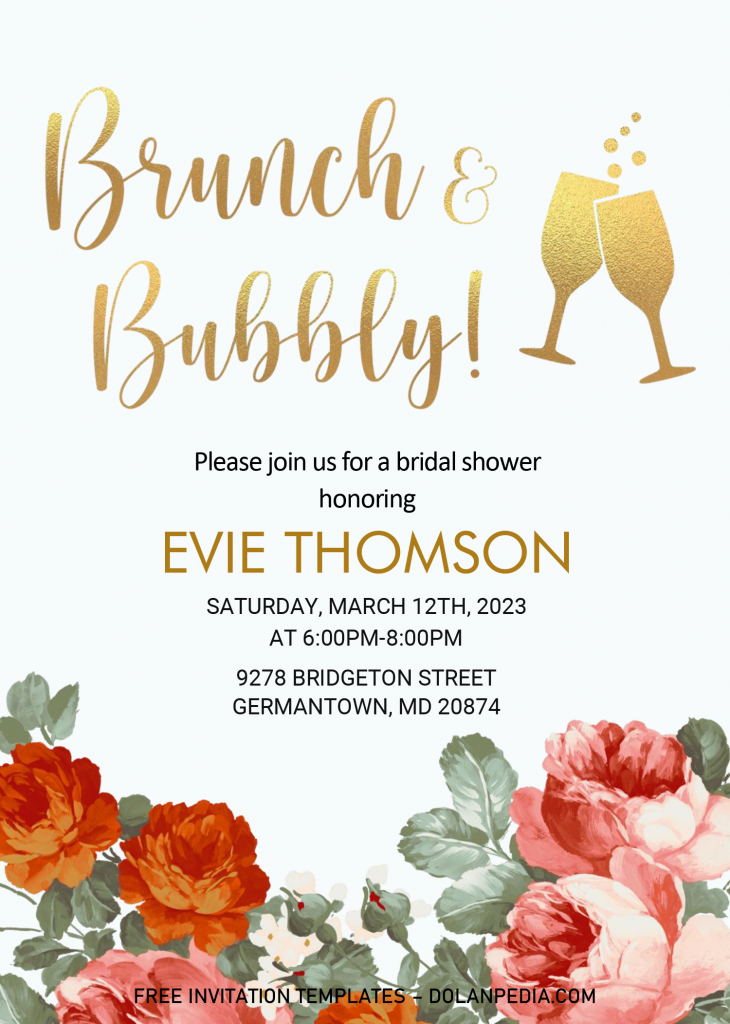 Gold Brunch And Bubbly Invitation Templates - Editable With MS Word and has gold wording and wine glass