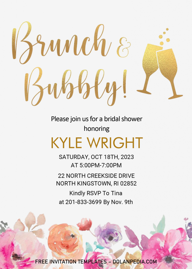 Gold Brunch And Bubbly Invitation Templates - Editable With MS Word and has portrait design