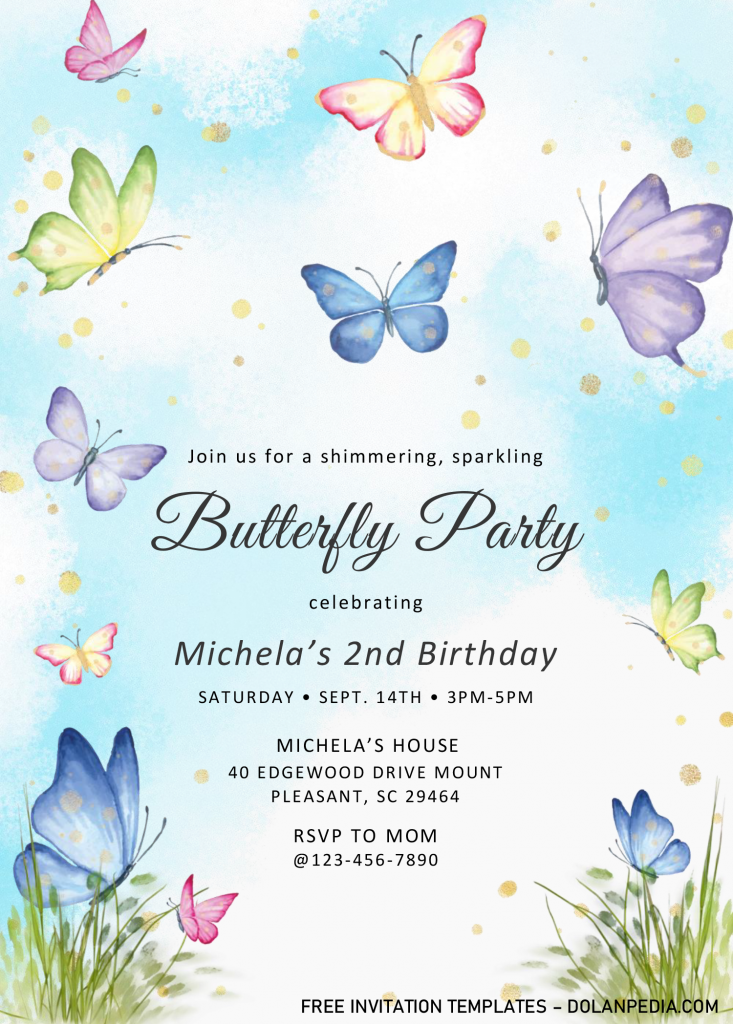 Magical Butterflies Invitation Templates - Editable .Docx and has white background