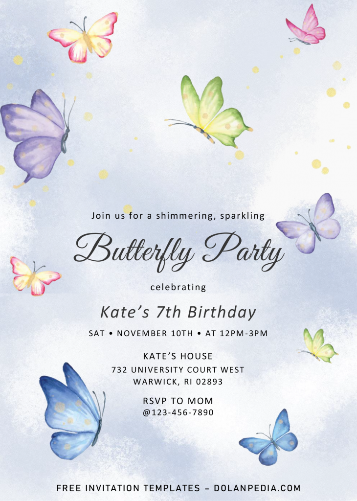 Magical Butterflies Invitation Templates - Editable .Docx and has blue shade background