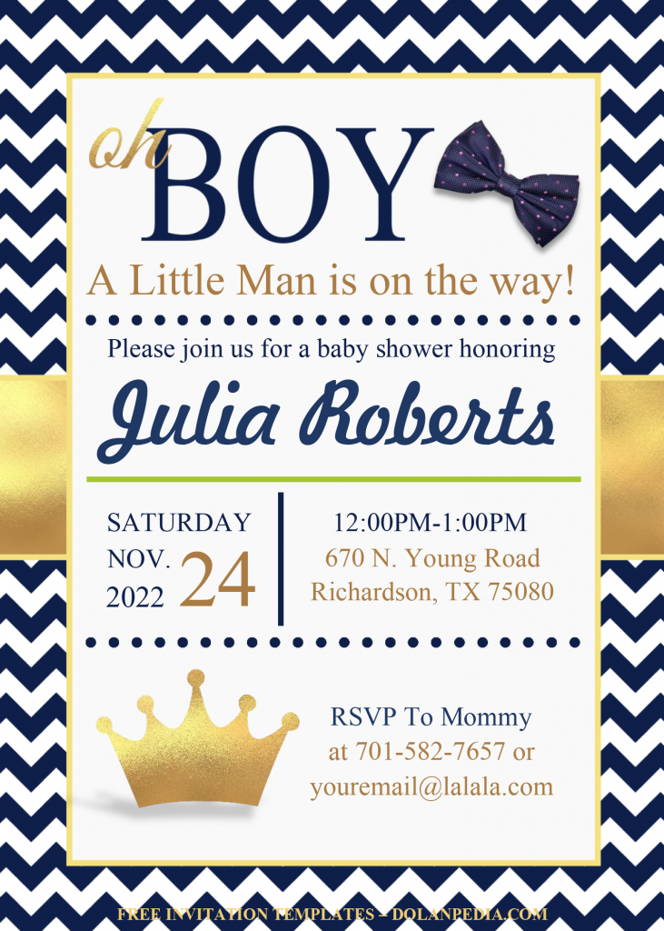 Oh Boy Invitation Templates - Editable With Microsoft Word and has navy and white chevron