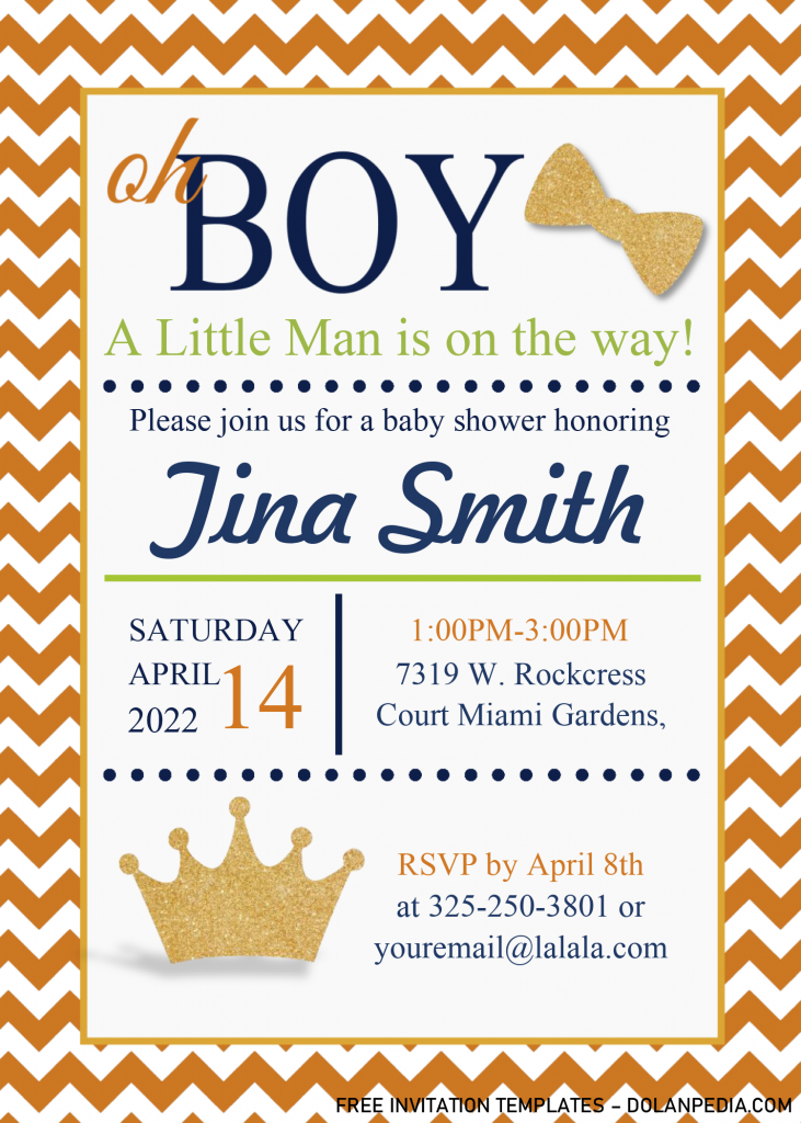Oh Boy Invitation Templates - Editable With Microsoft Word and has white and orange background