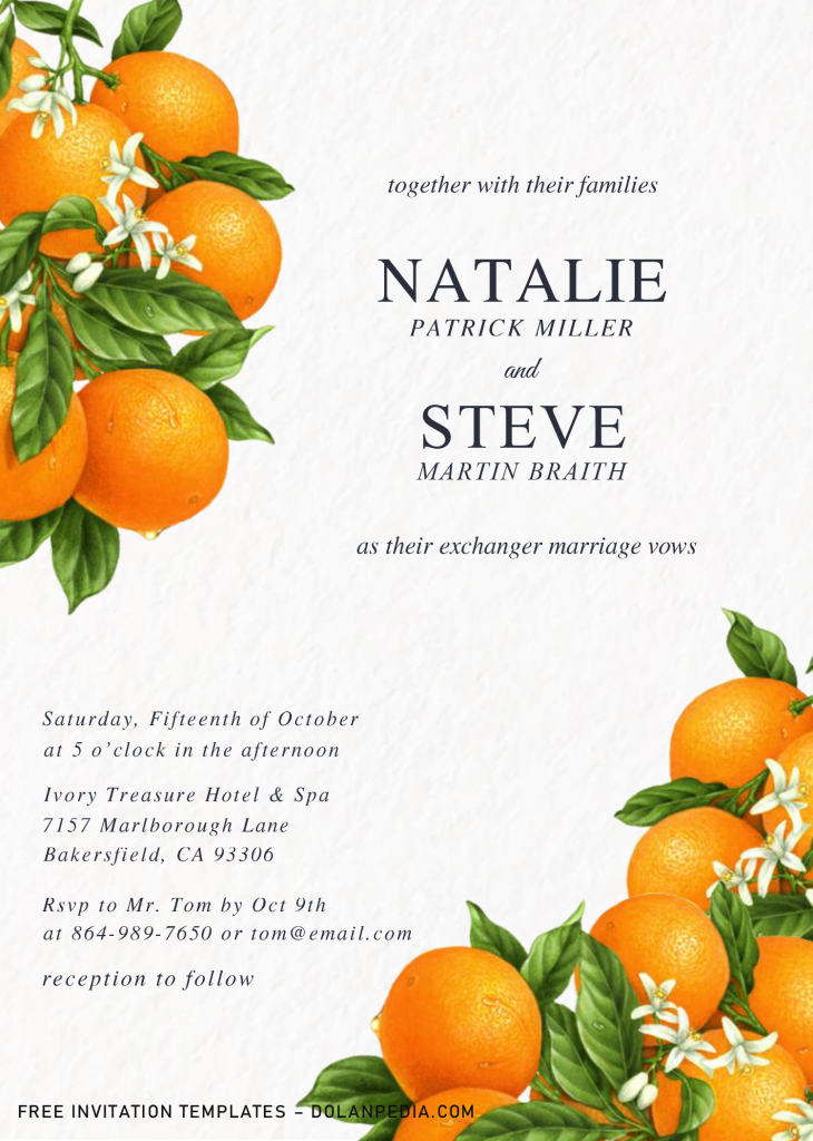 Orange Blossom Invitation Templates - Editable .Docx and has 