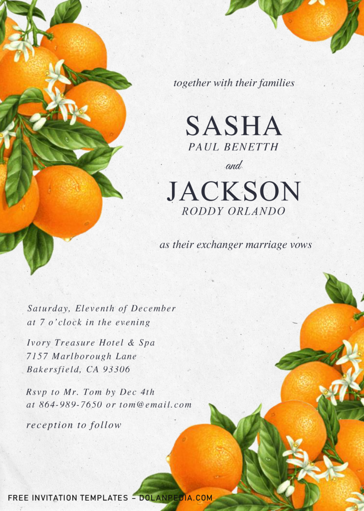 Orange Blossom Invitation Templates - Editable .Docx and has 
