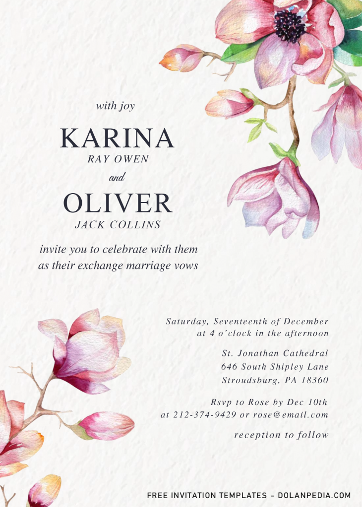 Elegant Orchid Invitation Templates - Editable .Docx and has white canvas background