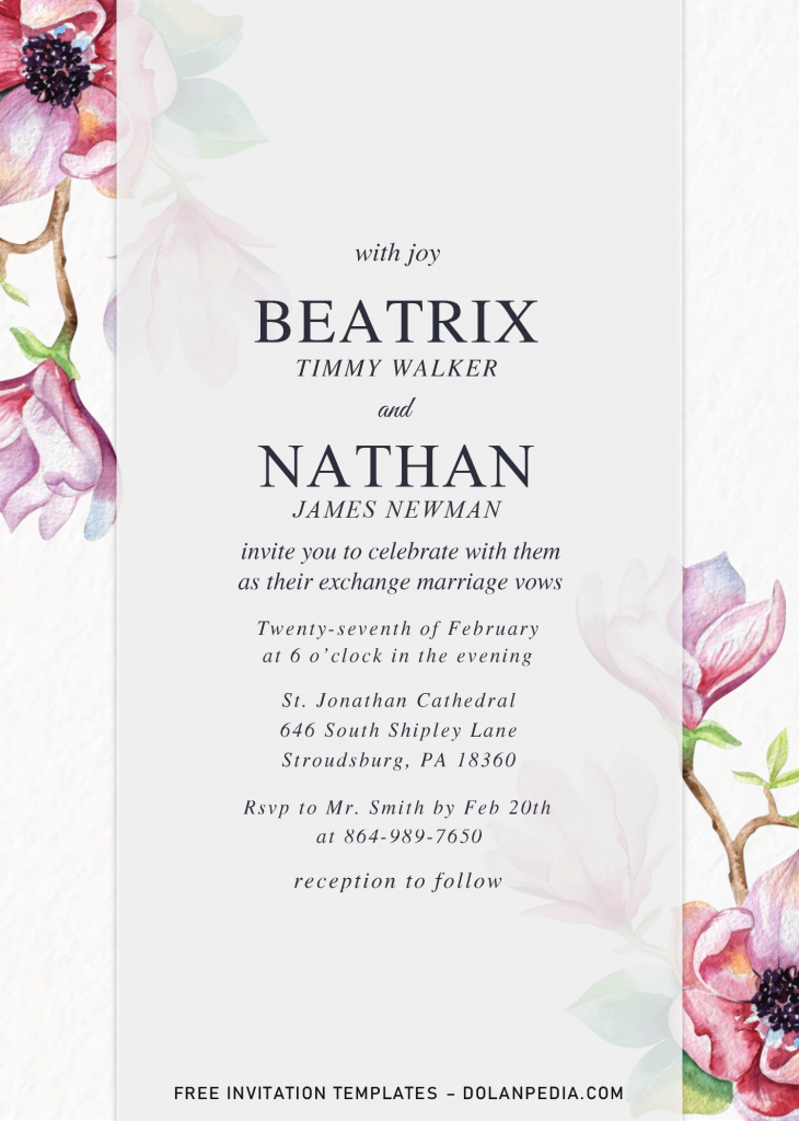 Elegant Orchid Invitation Templates - Editable .Docx and has portrait design