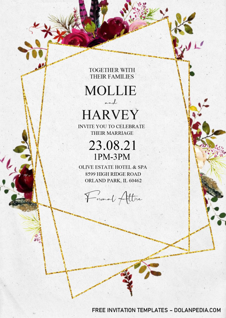 Floral And Gold Invitation Templates - Editable With MS Word and has 