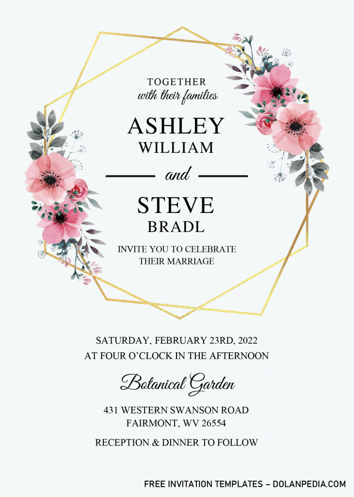 Gold Geometric Floral Invitation Templates - Editable With Microsoft Word and has
