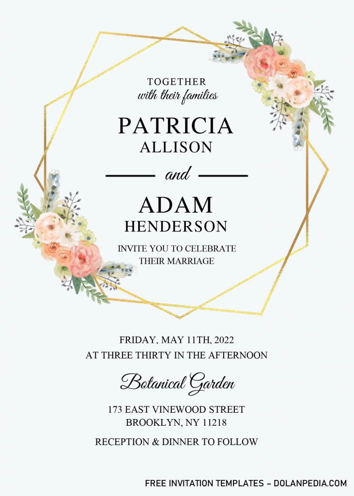 Gold Geometric Floral Invitation Templates - Editable With Microsoft Word and has canvas background