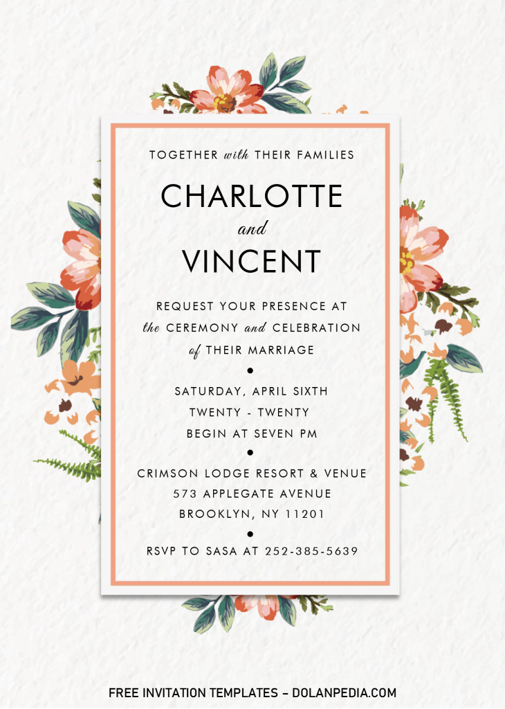 Modern Floral Invitation Templates - Editable With MS Word and has white background