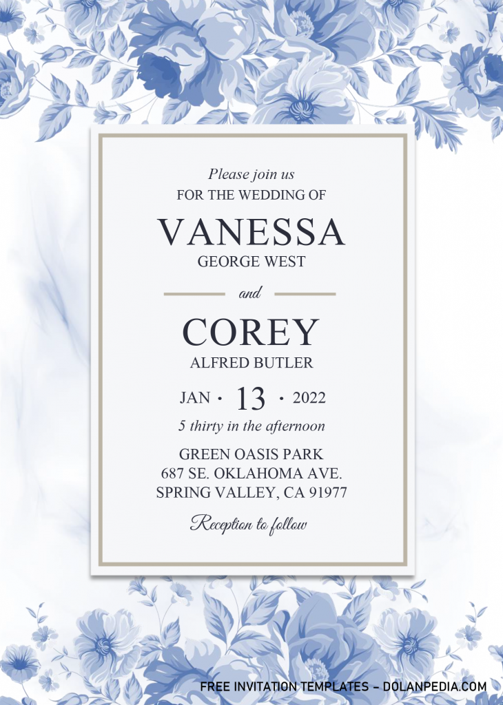 Modern Blue Invitation Templates - Editable With Microsoft Word and has blue roses