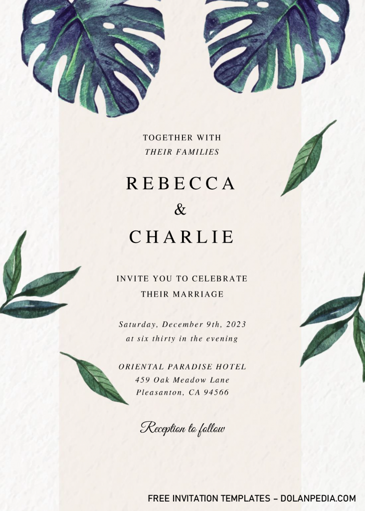 Modern Tropical Invitation Templates - Editable With MS Word and has two tone canvas background