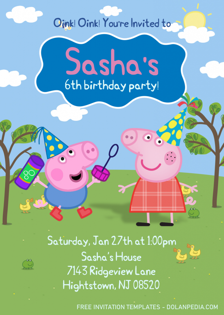 Peppa Pig Invitation Templates - Editable .Docx and has peppa and her brother