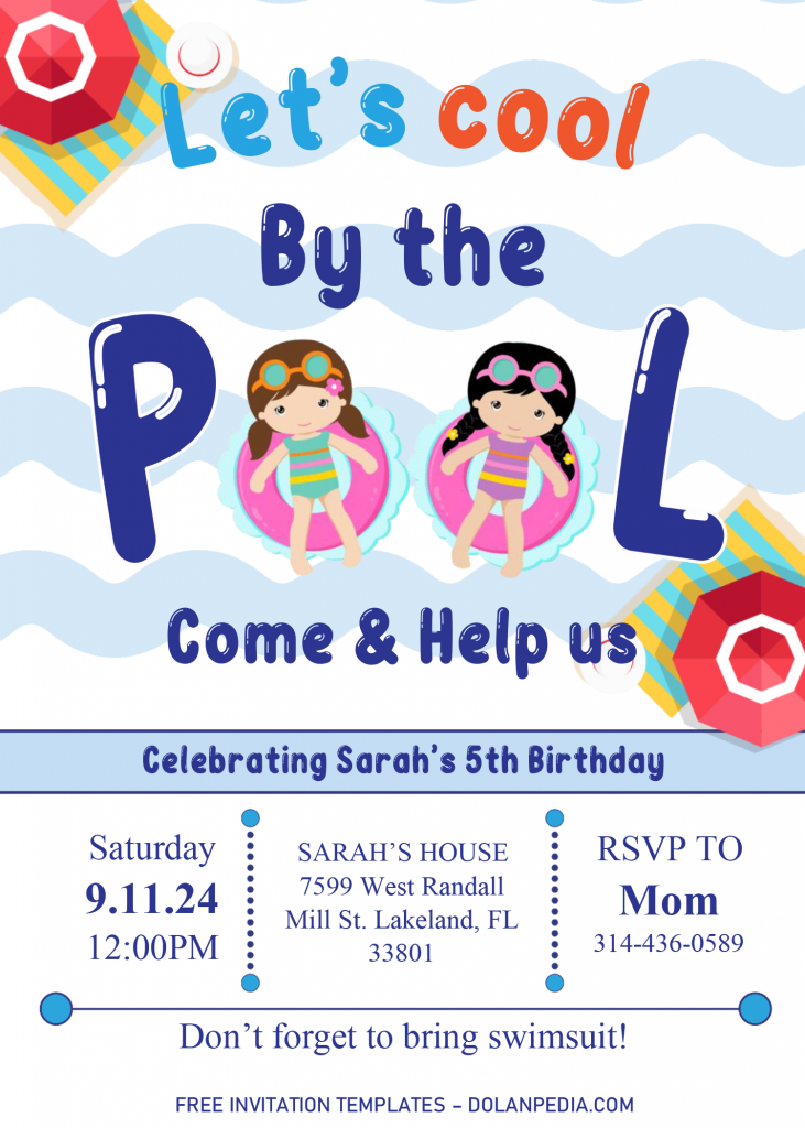Pool Party Invitation Templates - Editable .Docx and has white background