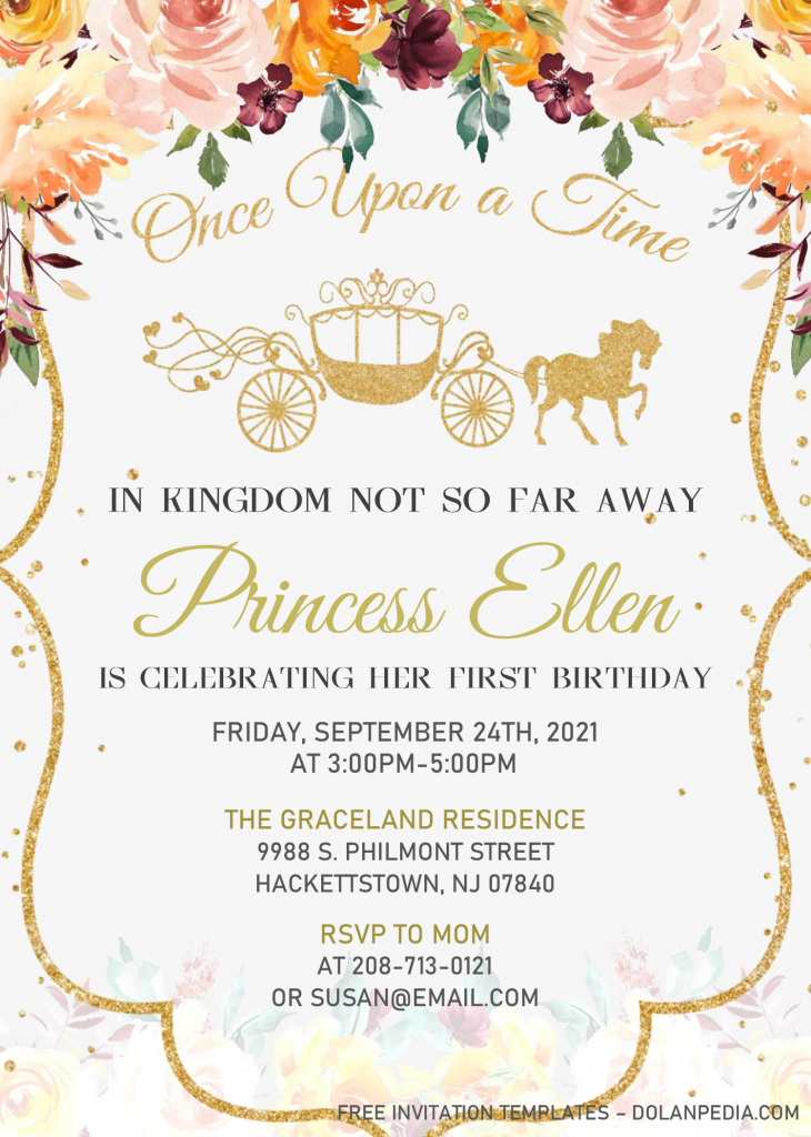 Princess Birthday Invitation Templates - Editable .Docx