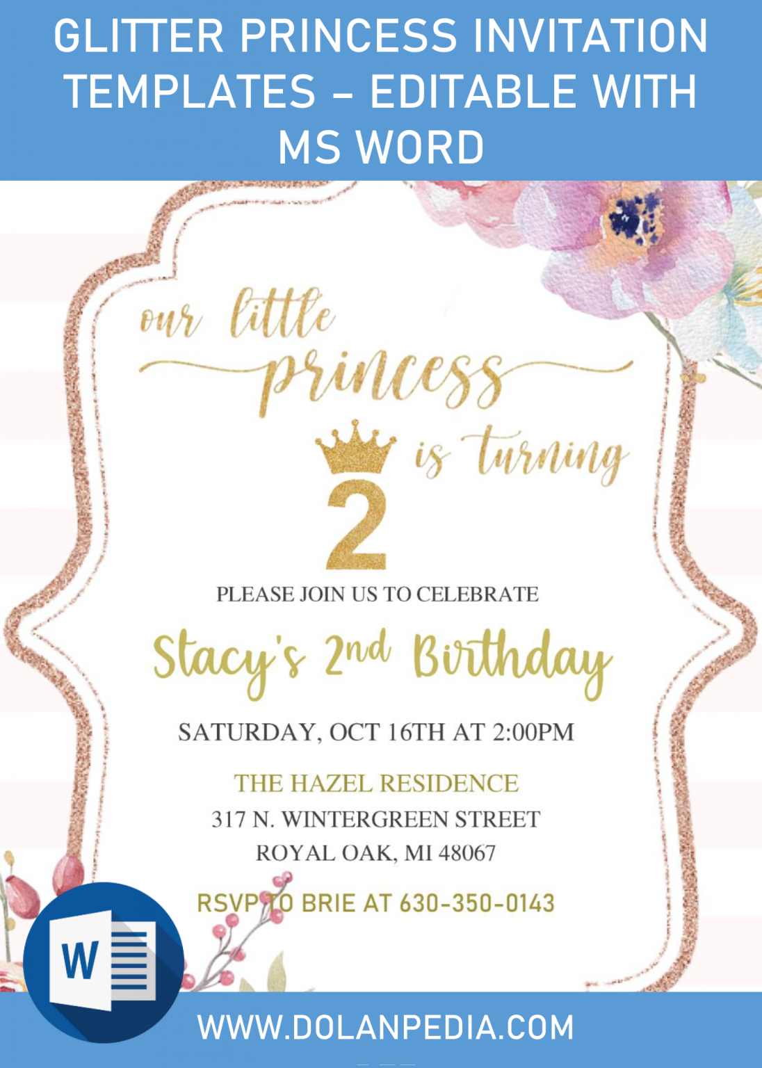 Glitter Princess Invitation Templates – Editable With MS Word | Dolanpedia