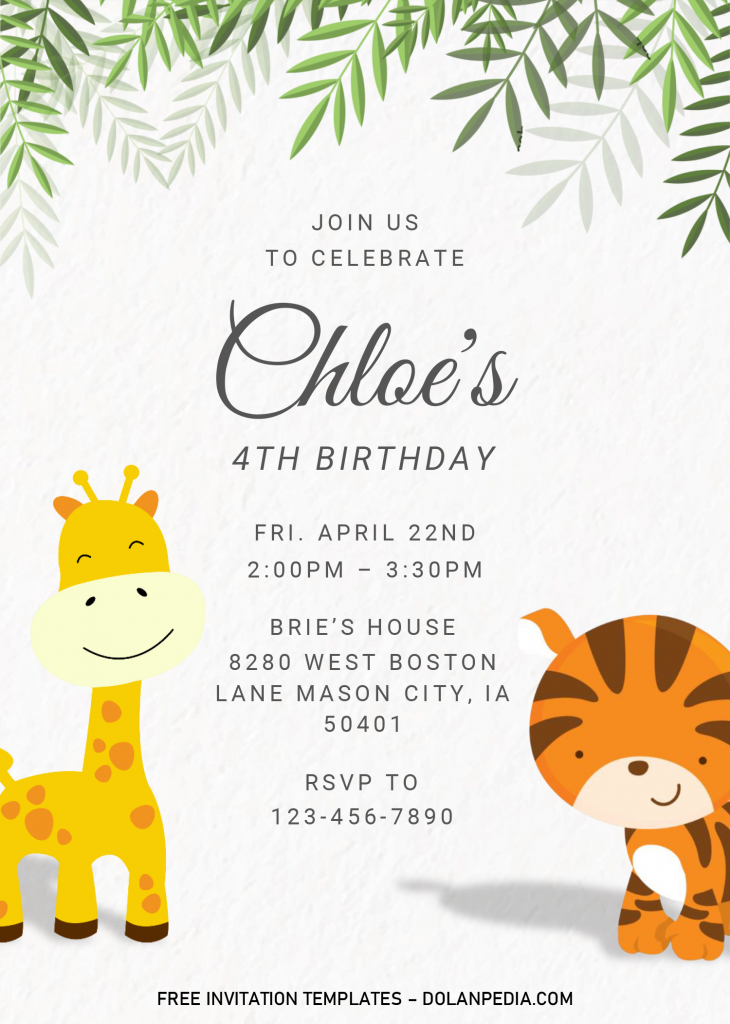 Safari Baby Invitation Templates - Editable With MS Word and has white canvas background