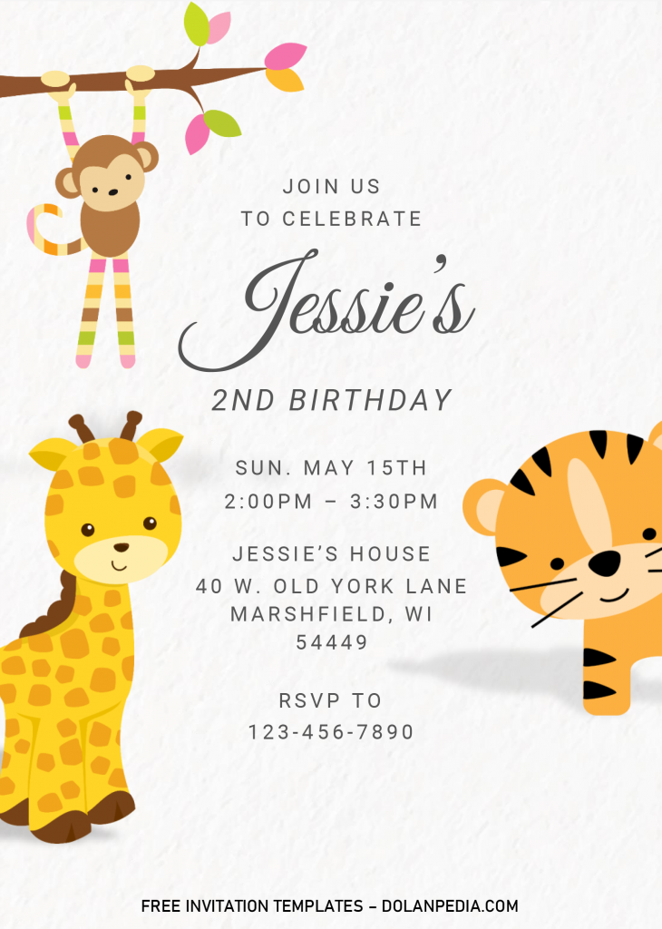 Safari Baby Invitation Templates - Editable With MS Word and has baby giraffe and tiger