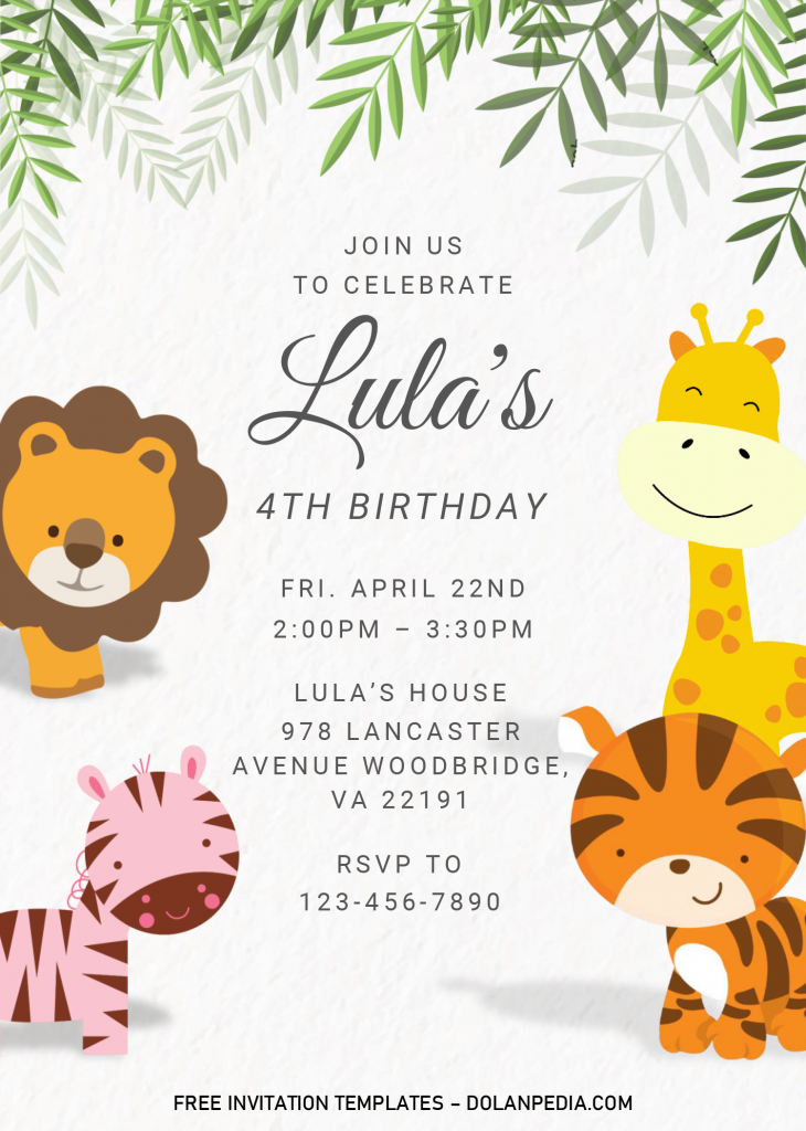 Safari Baby Invitation Templates - Editable With MS Word and has pink zebra and lion