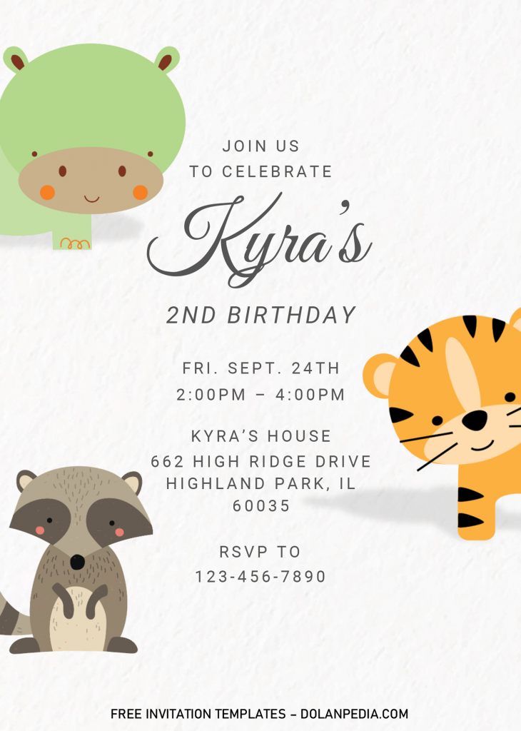 Safari Baby Invitation Templates - Editable With MS Word and has cute racoon and tiger