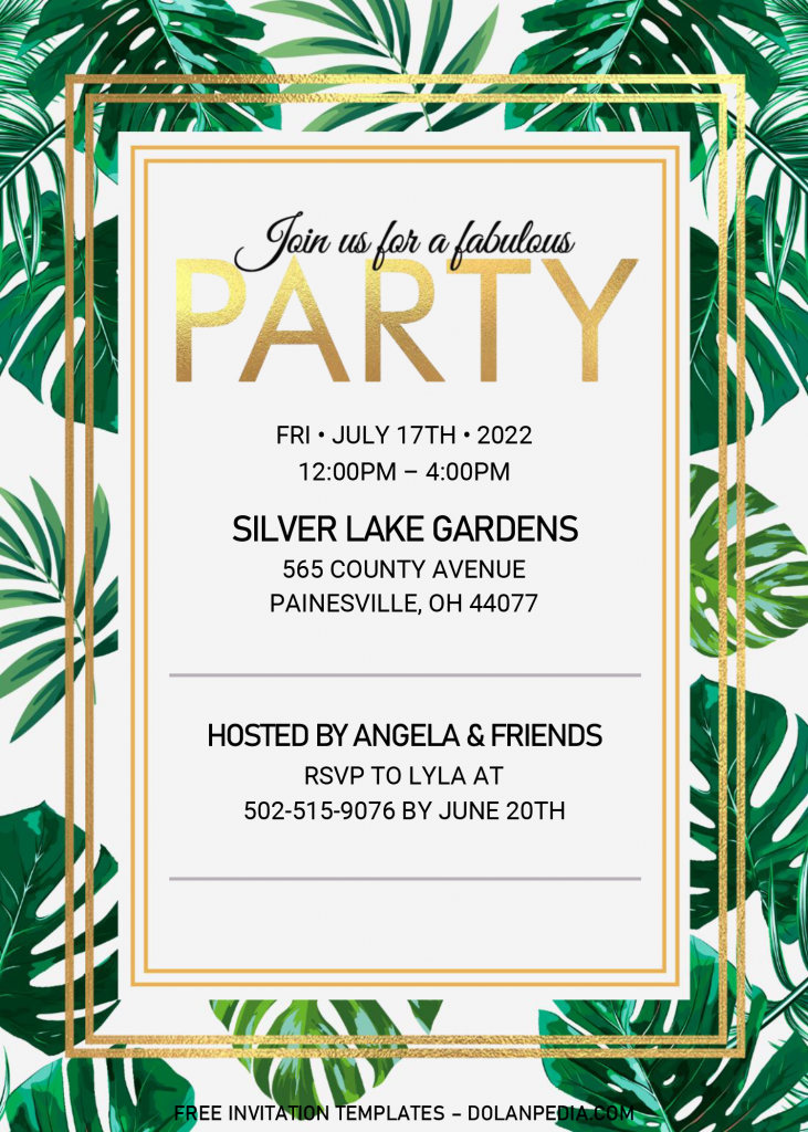 Summer Party Invitation Templates - Editable .Docx and has gold fonts