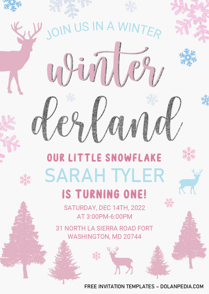 Winter Onederland Invitation Templates - Editable .Docx and has snowflakes