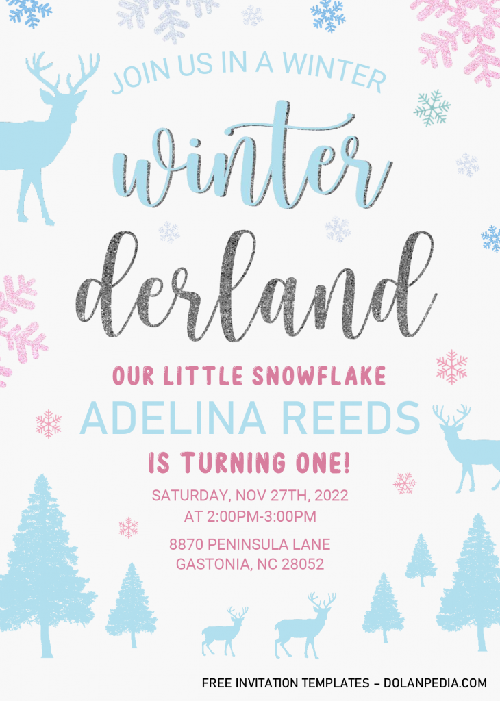 Winter Onederland Invitation Templates - Editable .Docx and has portrait orientation