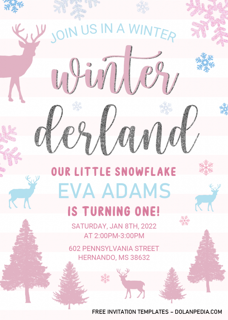 Winter Onederland Invitation Templates - Editable .Docx and has white background