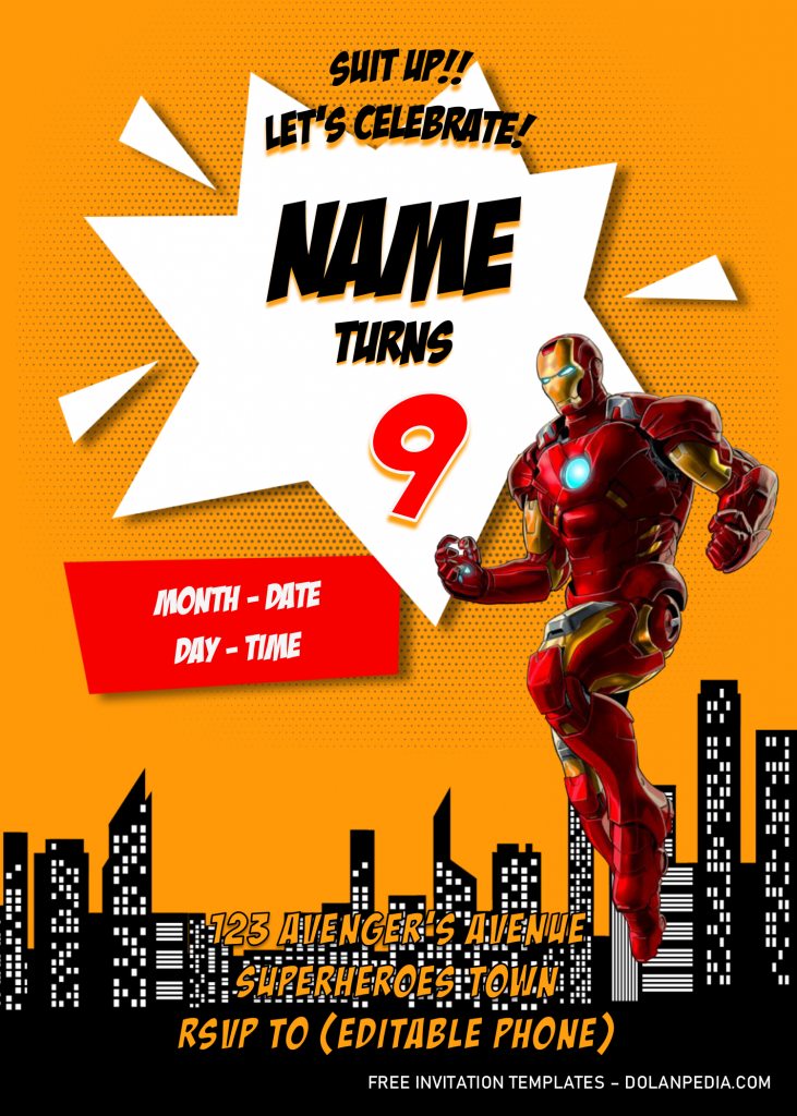 Avengers Birthday Party Invitation Templates - Editable With MS Word and has Ironman