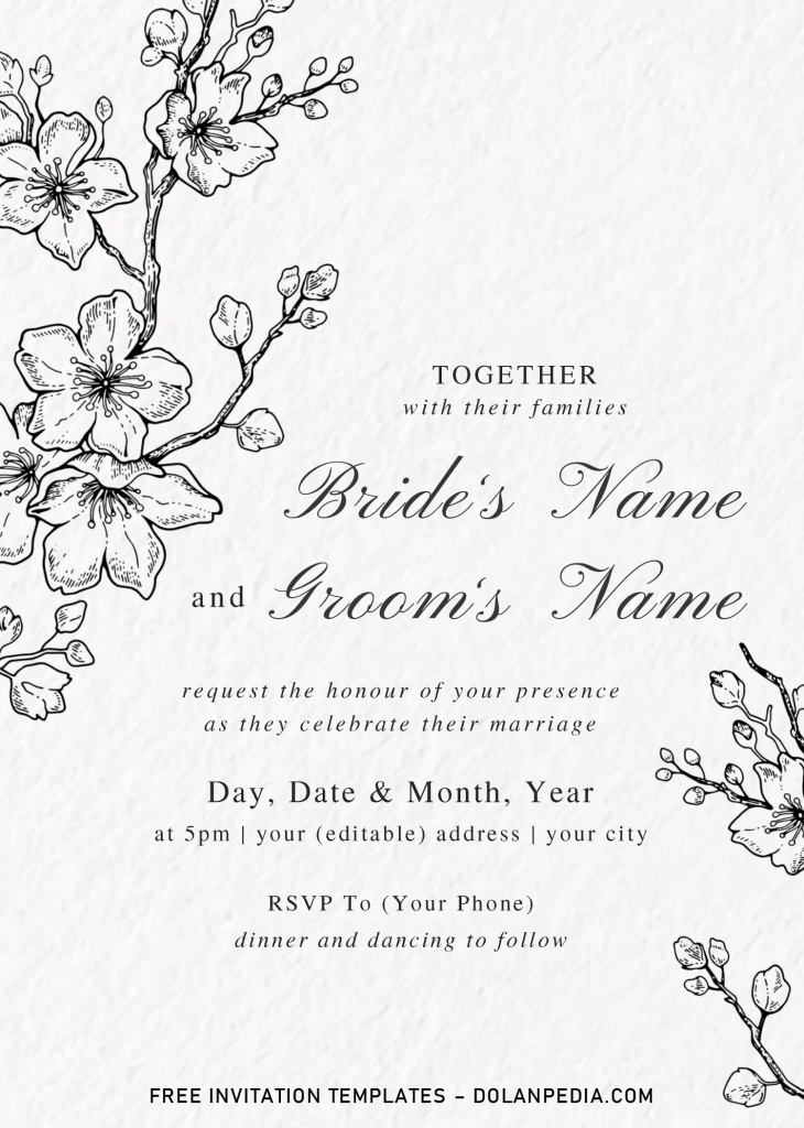 Botanical Branches Invitation Templates - Editable .Docx and has white canvas background