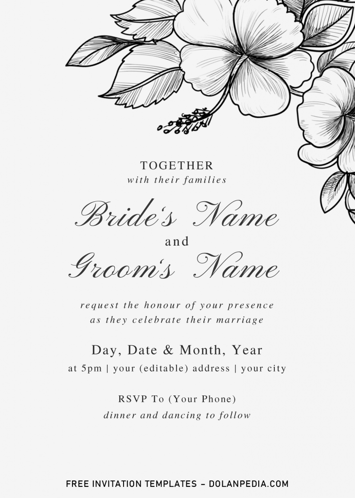 Botanical Branches Invitation Templates - Editable .Docx and has hibiscus flowers and branches