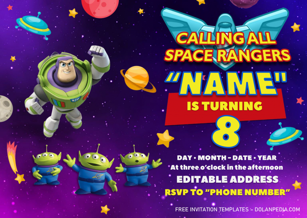 Buzz Lightyear Birthday Invitation Templates - Editable .Docx and has aliens and ufo