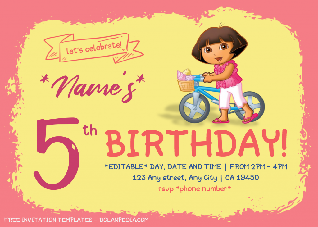 Dora The Explorer Birthday Invitation Templates - Editable With Microsoft Word and has dora and her bike